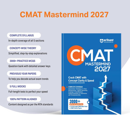 Arihant CMAT Mastermind 2027 | Complete Guide for CMAT Exam | 3000+ MCQs with Answer Key | 5 Mock Tests & Solved Papers | Quant, LR, English, GK