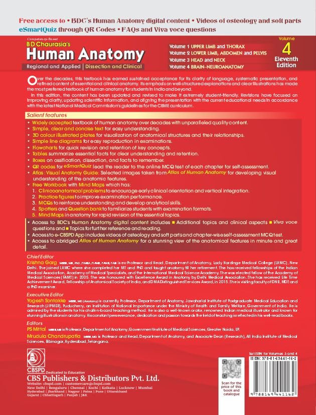 B D Chaurasia's Human Anatomy, Vols. 3 & 4 Set, 11th Edition | Regional and Applied Dissection and Clinical Anatomy: Head and Neck (Vol. 3) & Brain ... 4) with Free Workbook and Mind Maps (PB 2027)