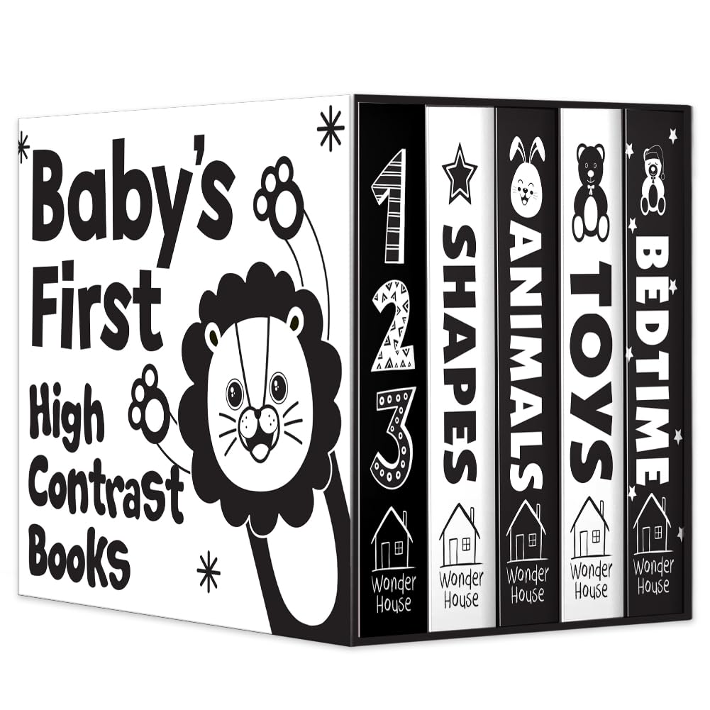 Baby’s First High-Contrast Books – Box Set of 5: Black and White Board Books for Newborns | Includes 123, Toys, Animals, Shapes & Bedtime | Visual Stimulation for Infant Brain Development | Ages 0–12 Months