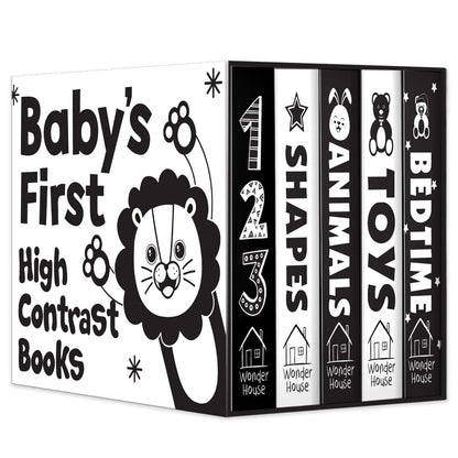 Baby’s First High-Contrast Books – Box Set of 5: Black and White Board Books for Newborns | Includes 123, Toys, Animals, Shapes & Bedtime | Visual Stimulation for Infant Brain Development | Ages 0–12 Months