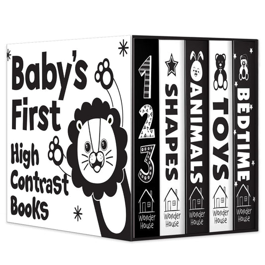 Baby’s First High-Contrast Books – Box Set of 5: Black and White Board Books for Newborns | Includes 123, Toys, Animals, Shapes & Bedtime | Visual Stimulation for Infant Brain Development | Ages 0–12 Months