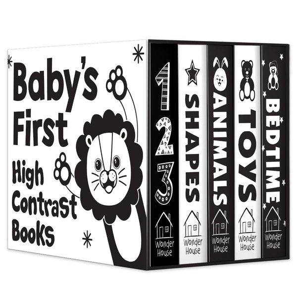 Baby’s First High-Contrast Books – Box Set of 5: Black and White Board Books for Newborns | Includes 123, Toys, Animals, Shapes & Bedtime | Visual Stimulation for Infant Brain Development | Ages 0–12 Months