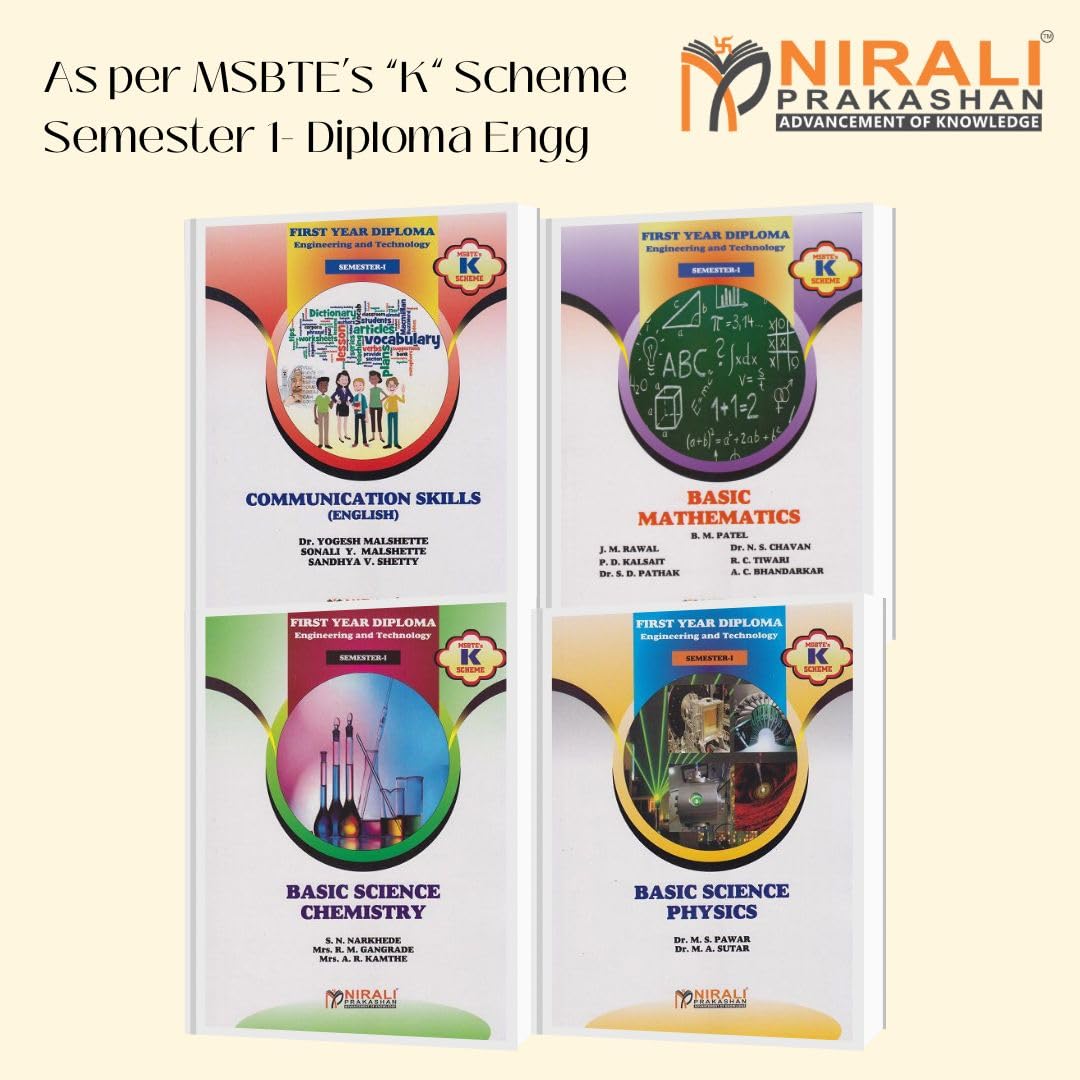 (Set of 4 Books) FIRST YEAR DIPLOMA ENGINEERING (Common For All Branches) – Semester 1 – As Per MSBTE’s ‘K’ Scheme Syllabus (N6951,52,53,54)