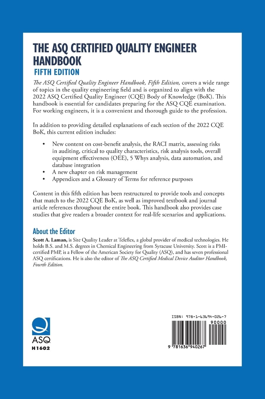 The ASQ Certified Quality Engineer Handbook, Fifth Edition