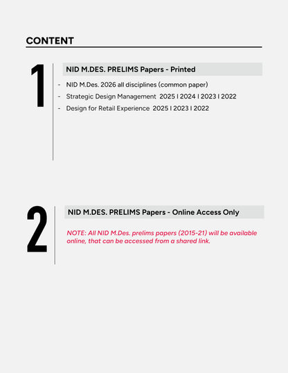 NID M.Des. Previous Year Papers (2026-2015) Prelims | ONLY Strategic Design Management & Design for Retail Experience | 5 years printed (2026-2022) + 7 years online access (2021-2015)