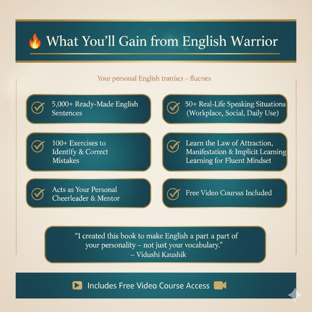 English Warrior – 90-Day English Speaking Course | Master Fluent English in Just 90 Days | Practical Spoken English Book with Free Video Course | By Vidushi Kaushik, Ocean English Academy