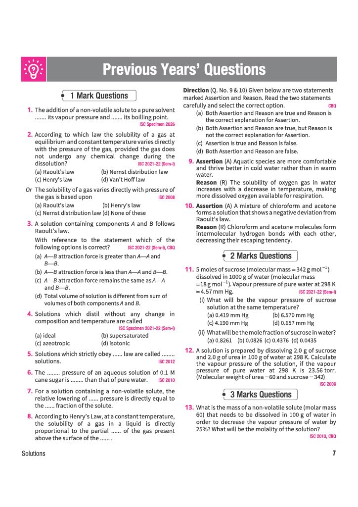 Arihant ISC Question Bank Class 12 Chemistry For Board Exam 2027 | 26 Years Chapterwise & Topicwise PYQs (2026–2001) with Detailed Step-by-Step Solutions, Examiner's Comments, Tips & 3 Sample Papers