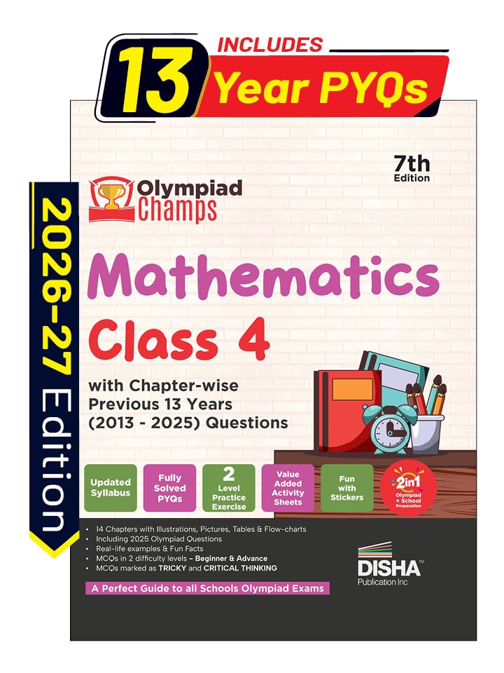 Disha Olympiad Champs Mathematics Class 4 with Chapter-wise Previous 13 Year (2013 - 2025) Questions 7th Edition | Complete Prep Guide with Theory, PYQs, Past & Practice Exercise