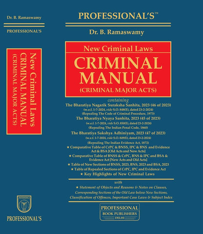 New Criminal Laws: Criminal Major Acts containing BNSS, BNS & BSA HardBound Pocket Criminal Manual by PROFESSIONAL'S w.e.f 1-7-2024 Notification Incorporated (Professional's Bare Acts)