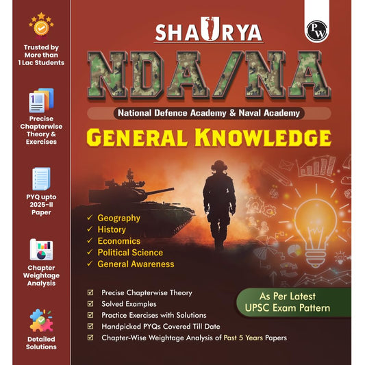 PW Shaurya NDA Book 2026 – NDA/NA General Knowledge | Latest 2025 Solved Paper | Geography, History, Economics, Political Science | Chapterwise Theory, PYQs, Practice Exercises