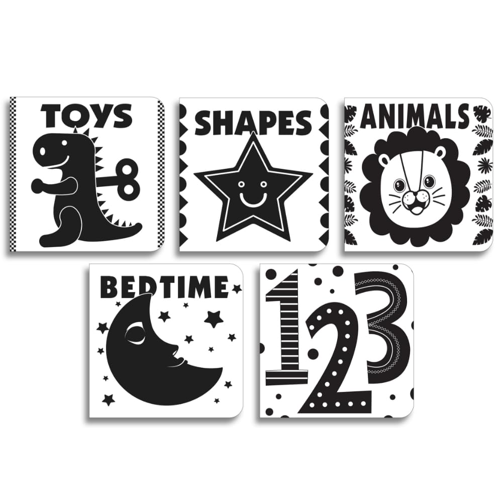 Baby’s First High-Contrast Books – Box Set of 5: Black and White Board Books for Newborns | Includes 123, Toys, Animals, Shapes & Bedtime | Visual Stimulation for Infant Brain Development | Ages 0–12 Months
