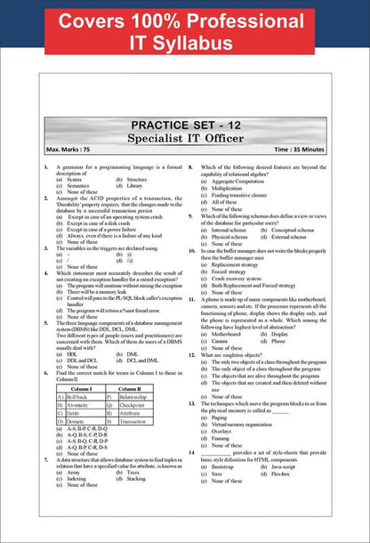 Disha The All New Professional Knowledge for IBPS & SBI Specialist IT Officer Bank Exams with PYQs & 15 Practice Sets 9th Edition