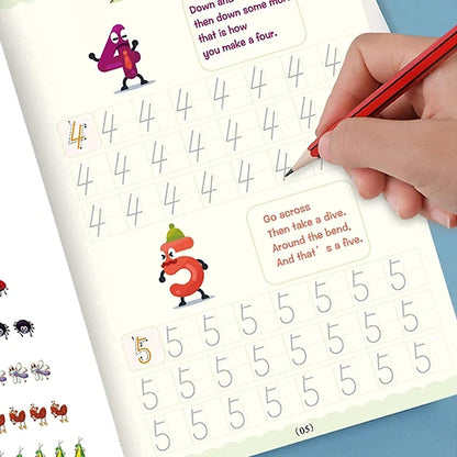 ZOQWEID Magic Practice Copybook (4 BOOK + 1 pen + 10 REFILL) Number Tracing Book for Preschoolers with Pen, Magic Calligraphy Copybook Set(19*13 CM) 2026: ENGLISH