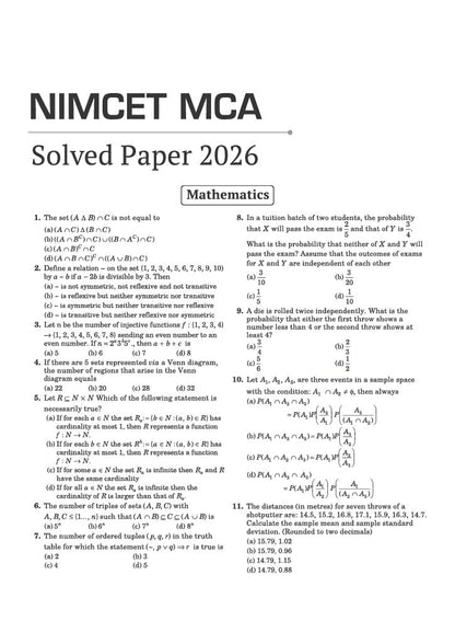 Arihant MCA Entrance Exam 2027 | 15 Years Solved Papers (2026–2011) for NIMCET, IIT JAM, JNU,Pune University, BHU, KIIT JEE & Other Regional Entrances | Previous Year Questions with Detailed Solutions