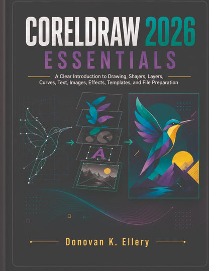 CorelDRAW 2026 ESSENTIALS: A Clear Introduction to Drawing, Shapes, Layers, Curves, Text, Images, Effects, Templates, and File Preparation