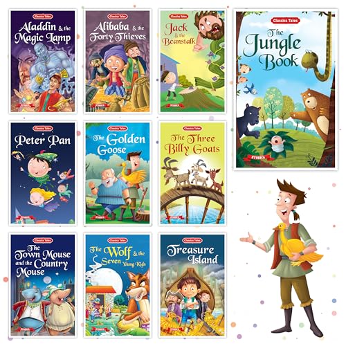 Set of 10 Classics Tales Story Books for Kids|English Short Stories for 3+ | Aladdin, Alibaba, Jungle Book & Others