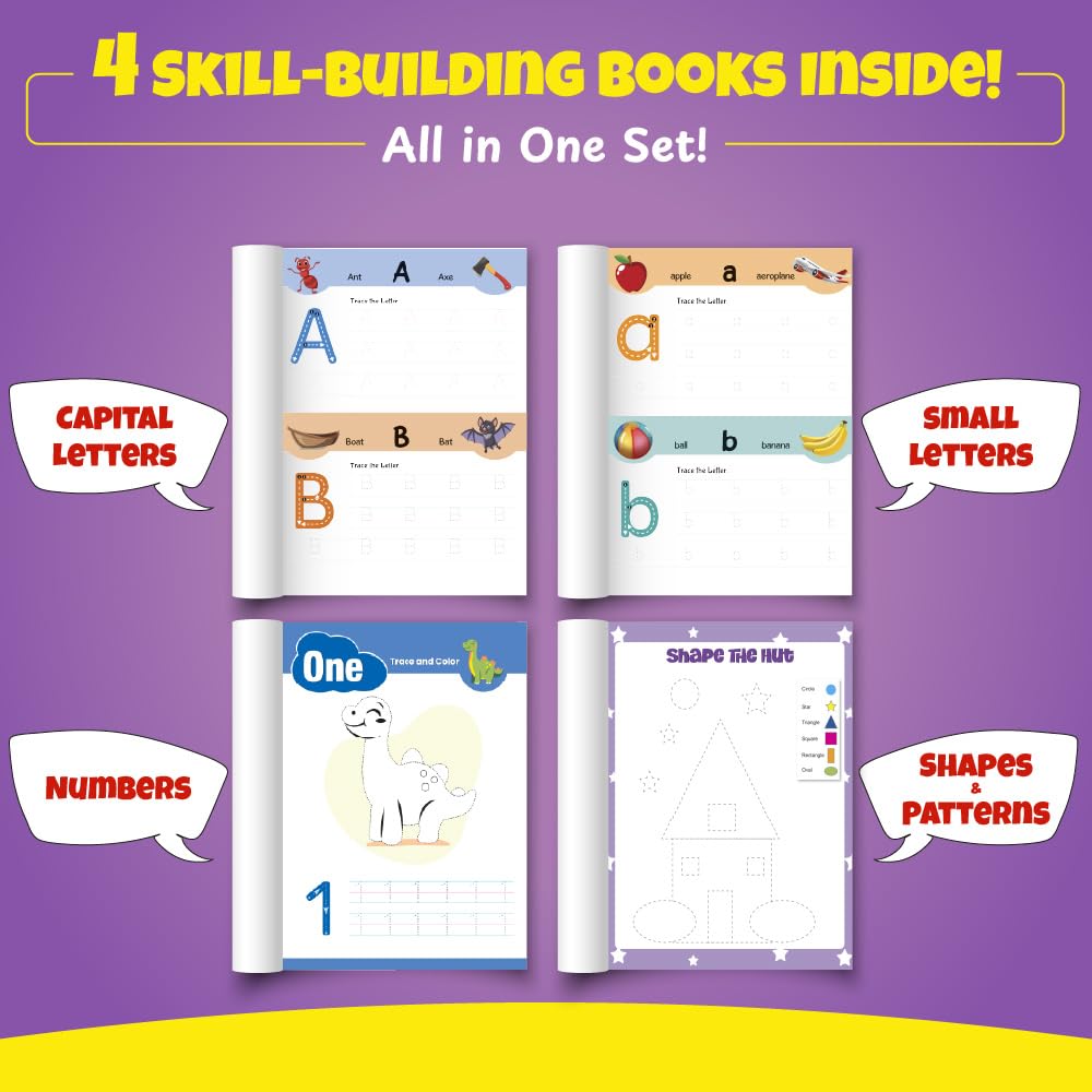 Set of 4 Writing Time Kids' First Pencil Control & Patterns Books, Capital Letters, Small Letters, Numbers, Patterns & Shapes, Hand Writing Practice ... Years (Set of 4 Pencil Control Pattern Book)