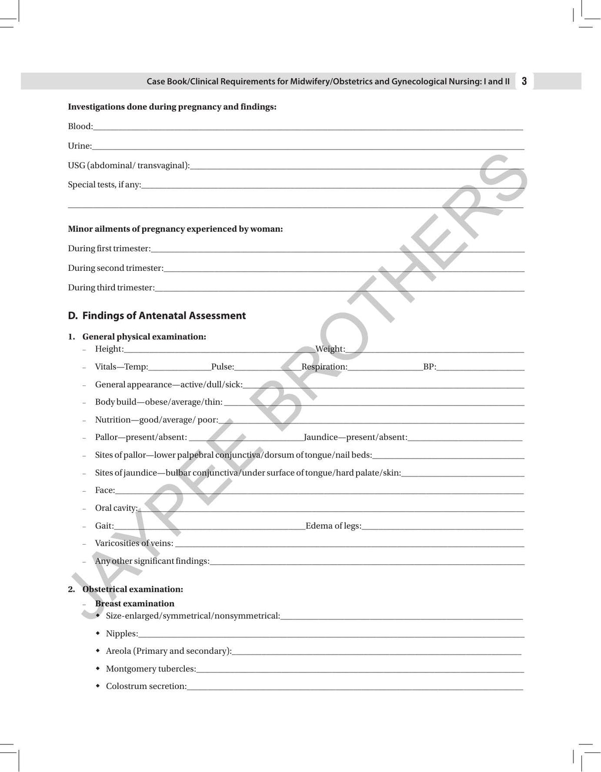 Case Book/ Clinical Requirements for Midwifery/ Obstetrics and Gynecological (OBG) Nursing I & II, 3/E | Clinical Case Recording Book for BSc Nursing 6th & 7th Semesters: 1