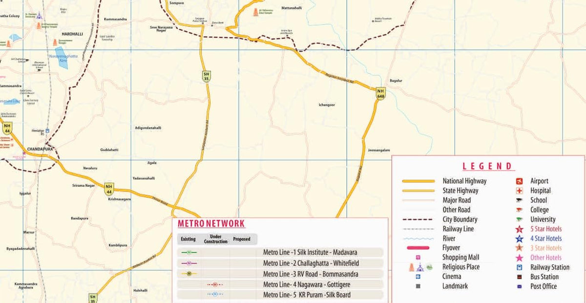 BENGALURU MAP BOOK, Latest and Updated, 70 x 100 cm, Paper Folded with Metro Routes (Travel Series)