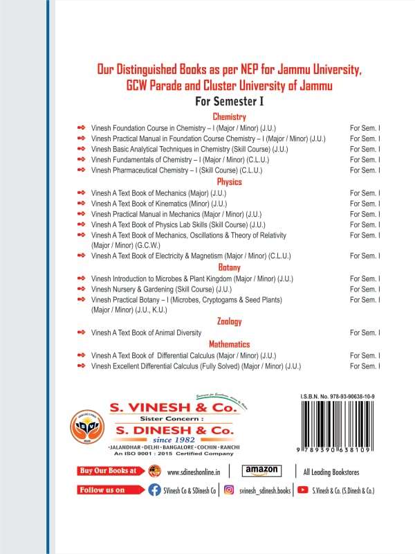 Vinesh A Text Book of Mechanics (Major) BSc Sem I Jammu University