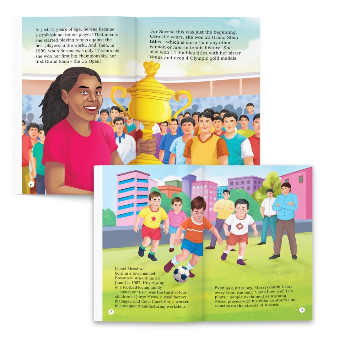 Story Books for Kids - Sportspersons (Set of 5 Books) (Illustrated) - International Sportsmen - Messi, Roger Federer, Serena Williams, Michael Jordan, Usain Bolt - Biographies for Children - Age 6+
