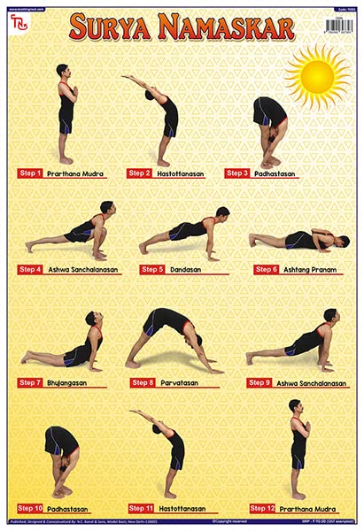 TYO03 | TEACHINGNEST Surya Namaskar Chart | Laminated 33x48 cm (13x19 inch) | Wall Sticking