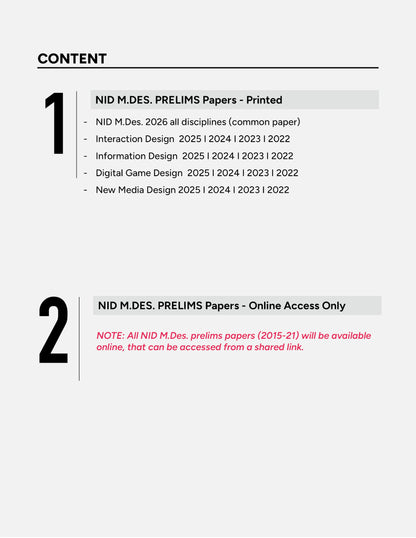 NID M.Des. Previous Year Papers (2026-2015) Prelims | IT Integrated Design Faculty | 5 years printed(2026-2022) + 7 years online access(2021-2015) All disciplines under IT Integrated Design Faculty