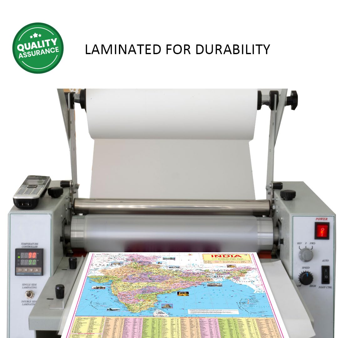 India Map Educational Wall Chart (48 x 73 cm) – Both-Side Laminated with New Union Territories of Jammu & Kashmir and Ladakh | Detailed Political & Physical Features | Durable, Colourful & Up-to-Date Map for School, Home and Office