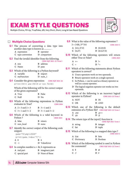 Arihant All in One Computer Science Class 12 for CBSE Exam 2026-27 | NCERT Based Complete Theory, Practice Exercises, CBQs, A-R, Sample Papers & Mind Maps | Revised Edition as per Latest Syllabus