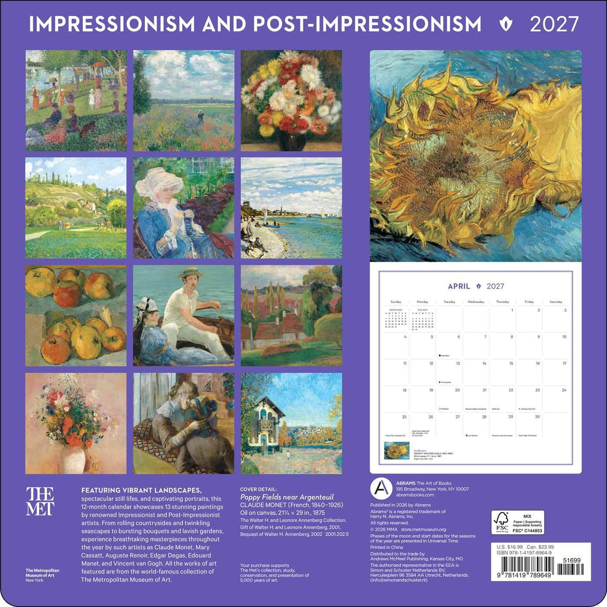 Impressionism and Post-Impressionism 2027 Wall Calendar