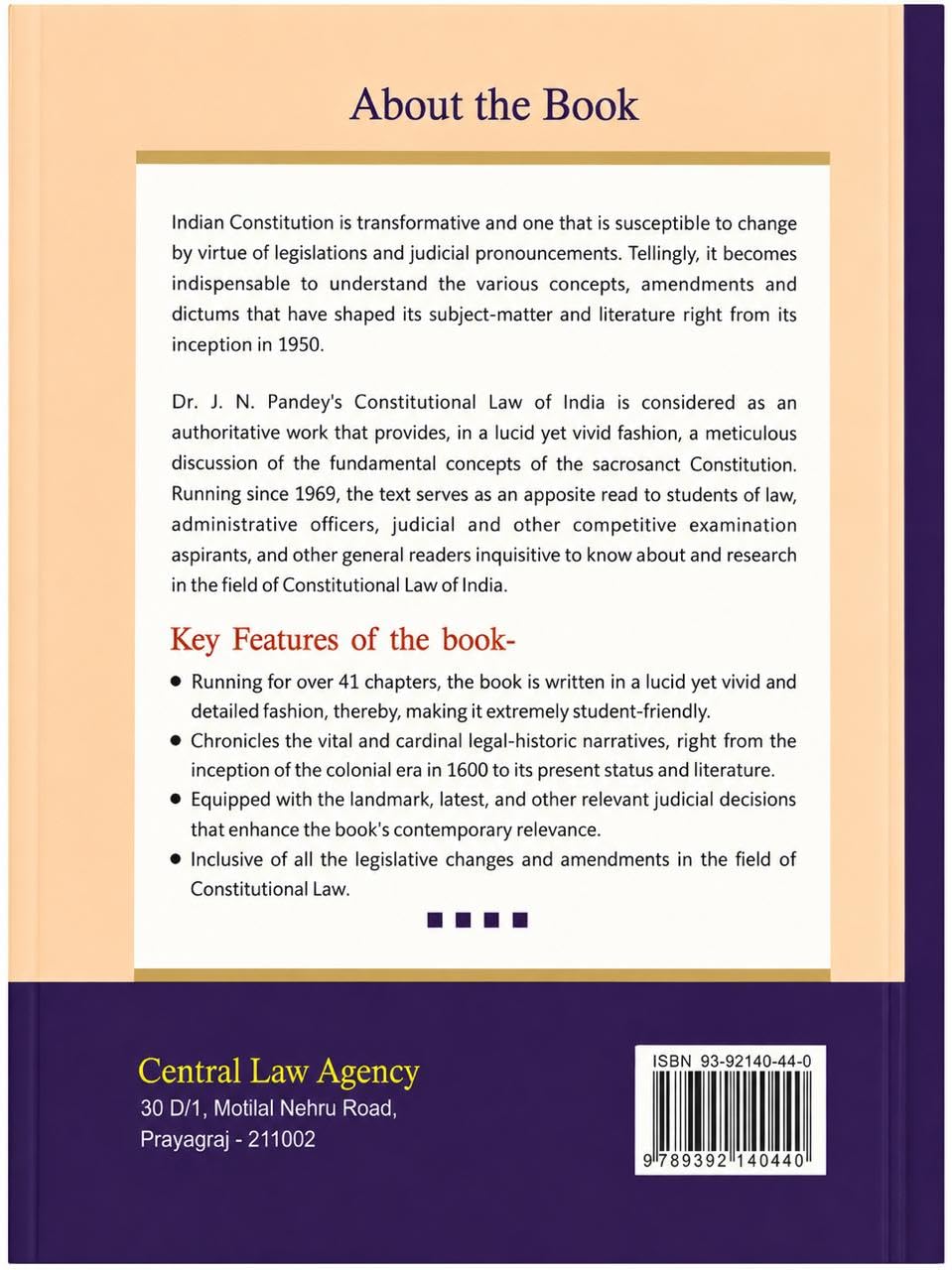 Constitutional Law of India by Dr. J. N. Pandey | 63rd Edition,2026 | Central Law Agency (CLA) | Indian Constitution & Constitutional Law Reference Book for LLB, Judiciary & Competitive Exams