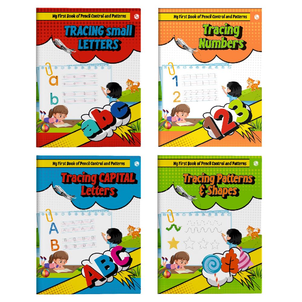 Set of 4 Writing Time Kids' First Pencil Control & Patterns Books, Capital Letters, Small Letters, Numbers, Patterns & Shapes, Hand Writing Practice ... Years (Set of 4 Pencil Control Pattern Book)