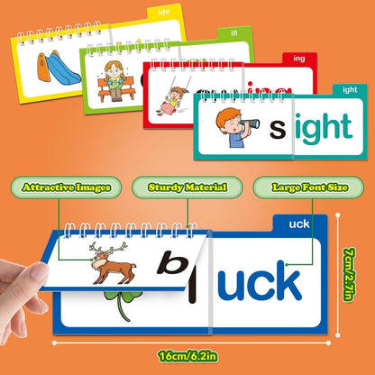 SHNMN 30PCS Read and Rhyme Flip Books, Interesting Word Family Flip Books, ABC Vocabulary Cards, Sight Words Flash Cards Kindergarten, Read and Rhyme Flip Activity Book
