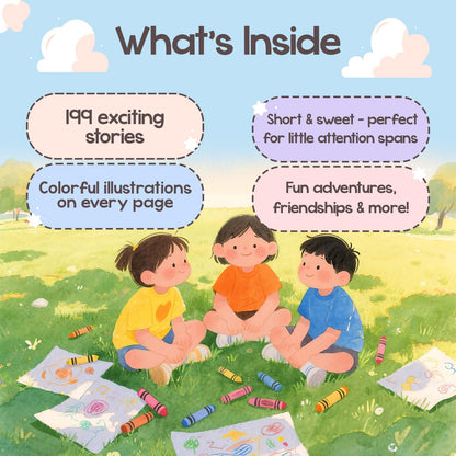 199 Bedtime Stories with colorful Pictures for 3-6 Years Old Kids & Children