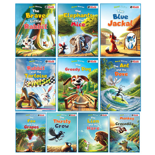 Set of 10 Moral Story Books for Kids, Short Illustrated Bedtime Stories with 3D Animated Images, Read-Aloud Story Books for 3-6 Years