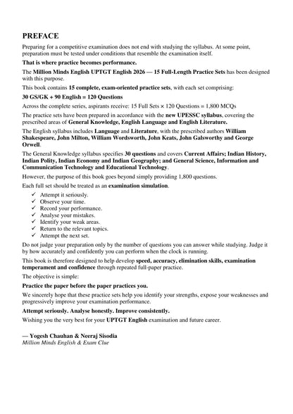 Million Minds English UPTGT English 15 Practice Sets (Million Minds Uptgt English Practice Sets)