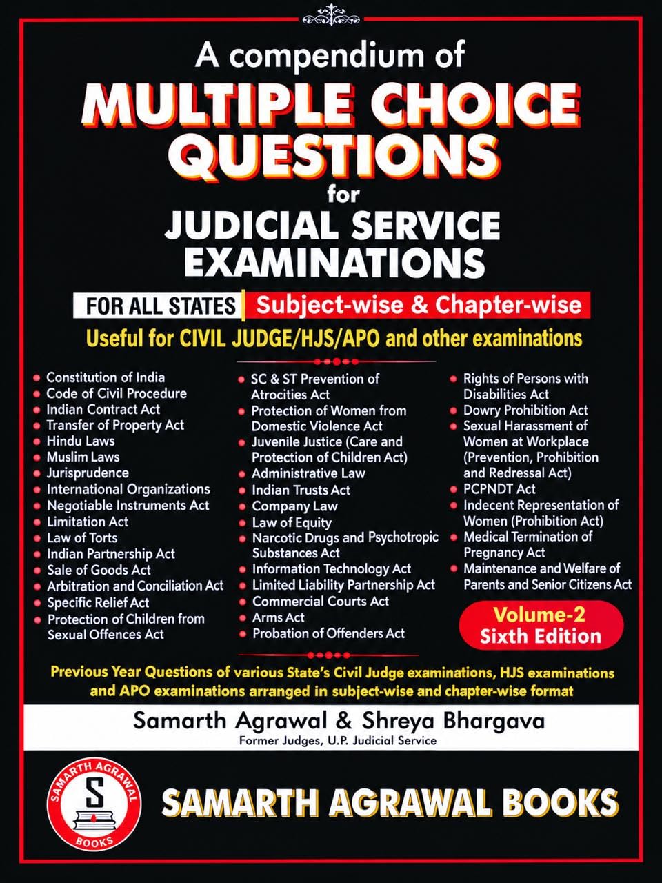 A Compendium of Multiple Choice Questions for Judicial Service Examinations – Volume 2 | Subject-Wise & Chapter-Wise MCQs | Civil Judge, HJS, APO & ... Edition | Samarth Agrawal & Shreya Bhargava