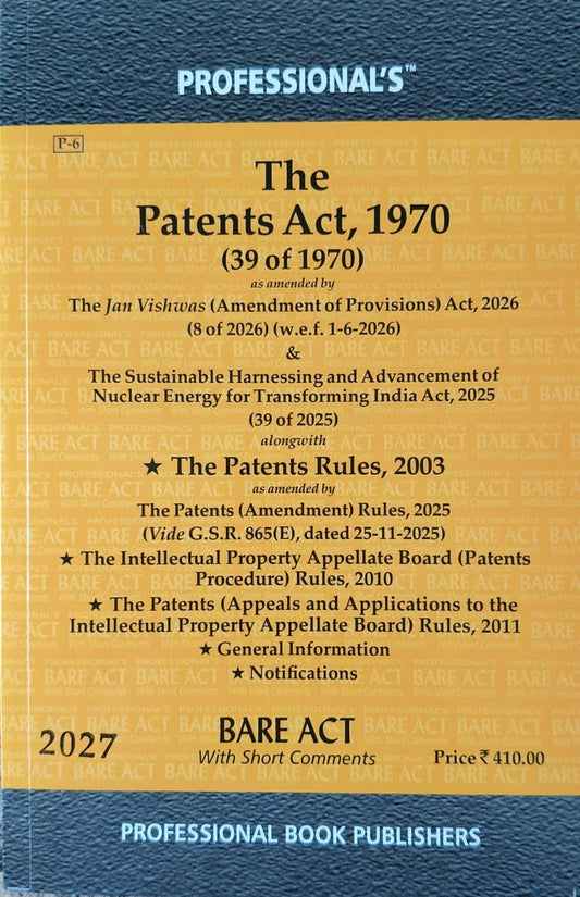 The Patents Act, 1970 Bare Act Latest 2027 EDITION Professional's