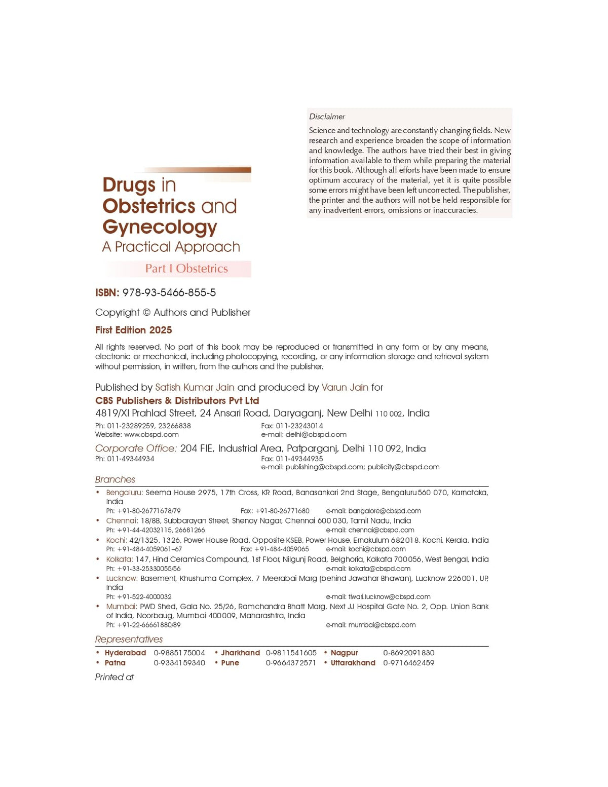 Drugs In Obstetrics And Gynecology A Practical Approach Part I Obstetrics (Pb 2025)