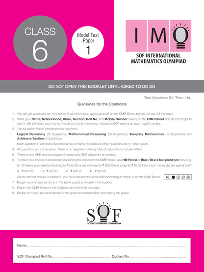 MTG IMO Olympiad 10 Previous Years Papers Class 6 Mathematics (2025-2021 Set A & B) - Model Test Papers with 24 Sample OMR Sheets | PYQ Book For SOF Olympiad 2026-27 Exam