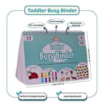 Little Minds at Work Toddler Busy Binder Activity Book for Kids 1 - 4 Years | 16 Reusable Early Learning Preschool Montessori Activities | Travel-Friendly, Screen-Free Educational Toy