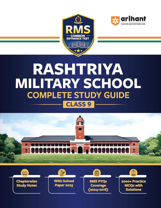 RMS Common Entrance Test Complete Study Guide for Class 9, with Chapterwise Notes, Solved Paper 2025, 2000+ MCQs