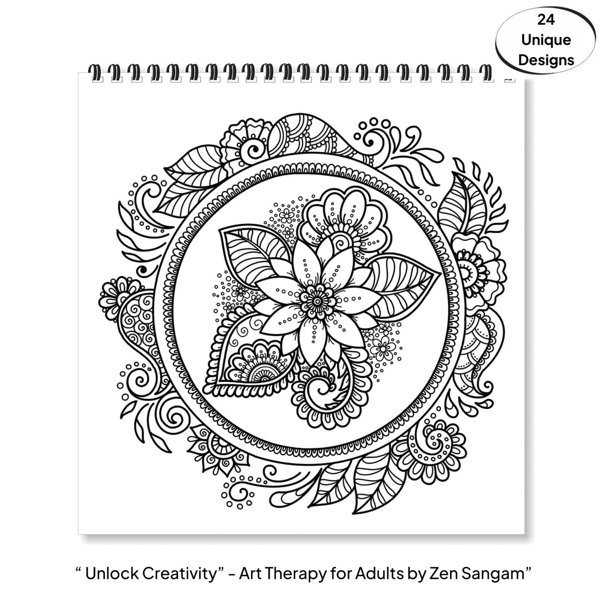 Meditative Mandalas Adults Coloring Book - (Book 1) - 24 Unique Designs