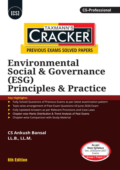 Taxmann's CRACKER COMBO for CS Professional | Dec. 2026/June 2027 Exams | Group 1 – Papers 1 to 3 | CRACKER Series | ESG, Drafting/DPA, and CMADD/Due Diligence | June 2026 Editions | Set of 3 Books