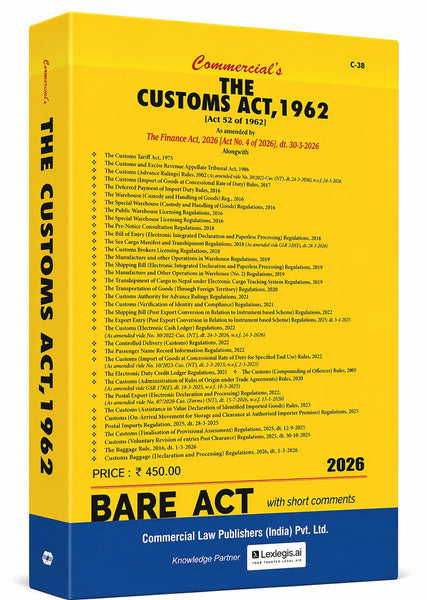The Customs Act, 1962 ( Updated upto 30-03-2026 ) Bare Act - Latest 2026 EDITION Commercial's