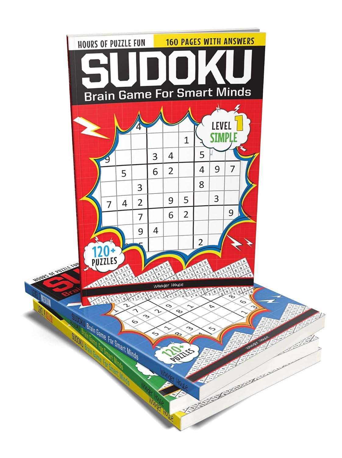 Sudoku-Brain Games For Smart Minds Box Set of 4 Books : Brain Booster Puzzles for Kids,480+ Fun Game