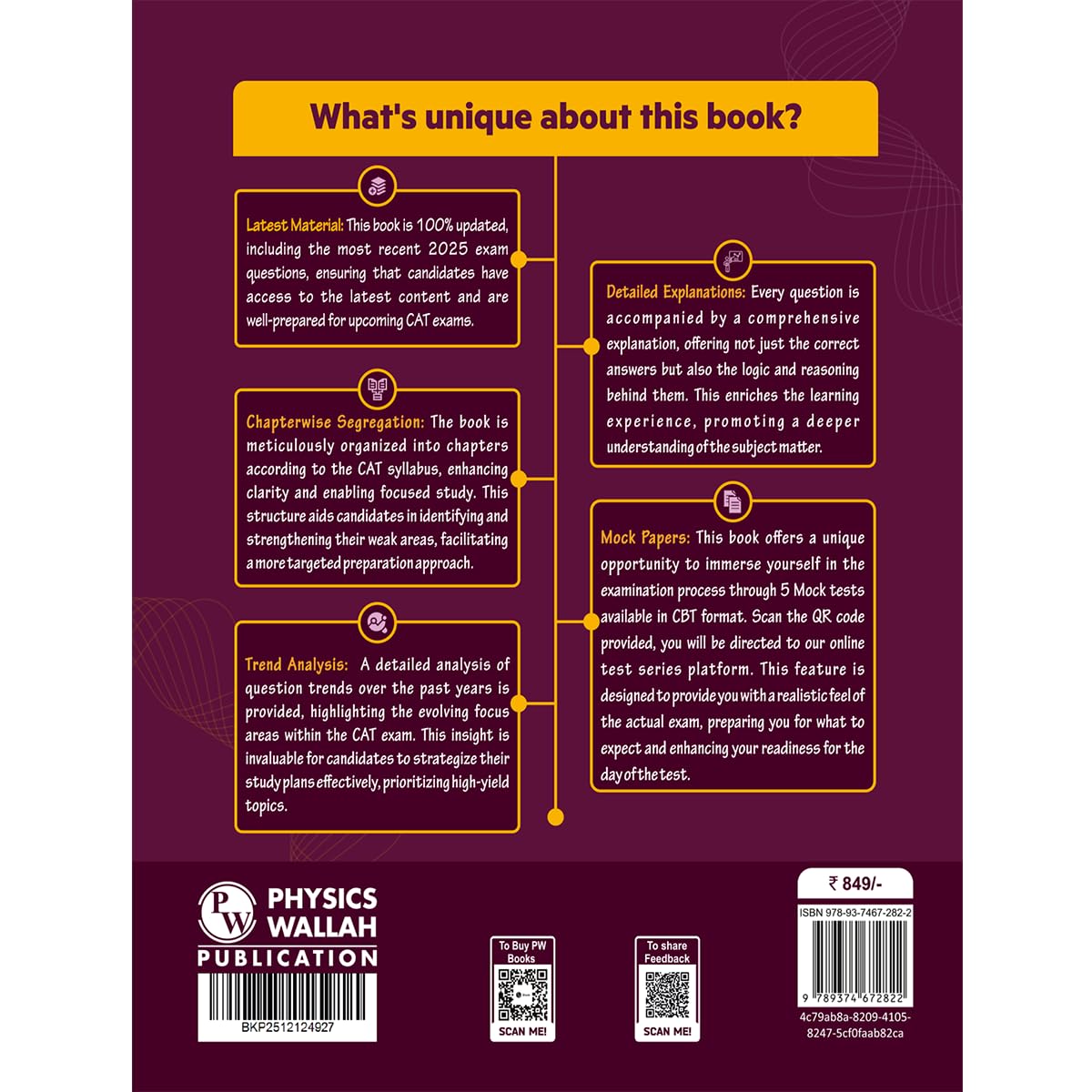 PW CAT 9 Years Chapterwise & Topicwise Previous Years Solved Questions (2025-2017) and 5 Mock Papers (CBT Mode) with Detailed Explanations | Included Mind Maps & Trend Analysis