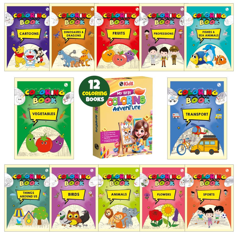 Copy Colour Book For Kids Set of 6 Books - Animals, Birds, Fishes & Sea Animals, Fruits, Vegetables, Cartoons | 2 to 6 Years Old | Ideal Birthday Gift Set for Growing Kids [Paperback] PW