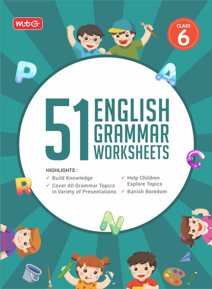 MTG 51 English Grammar Worksheets Class 6 – Grammar Work books to practice English concepts in interactive way (Based on CBSE/NCERT)