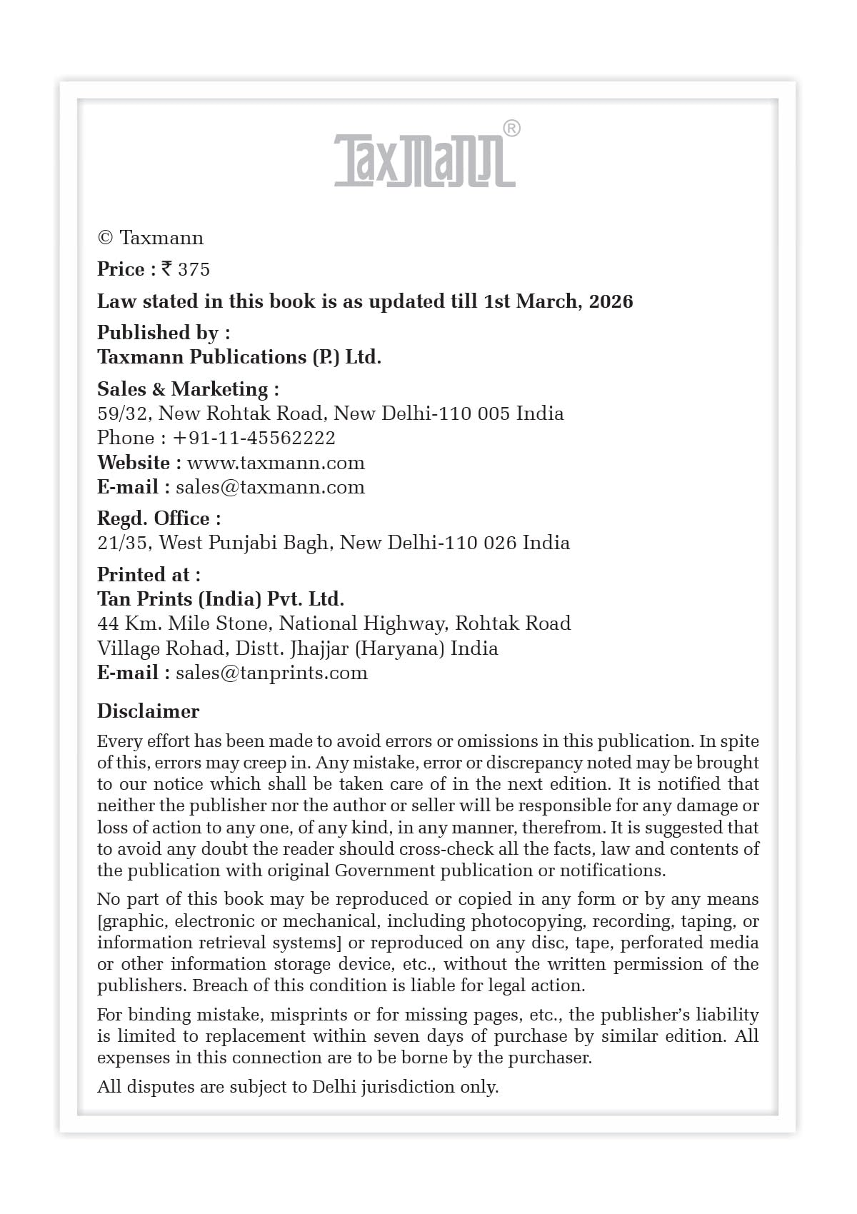 Taxmann's Code of Civil Procedure 1908 [Bare Act with Section Notes] – Comprehensive 2026 Edition Statutory Reference Presenting the Updated CPC with Notes for Clear Understanding
